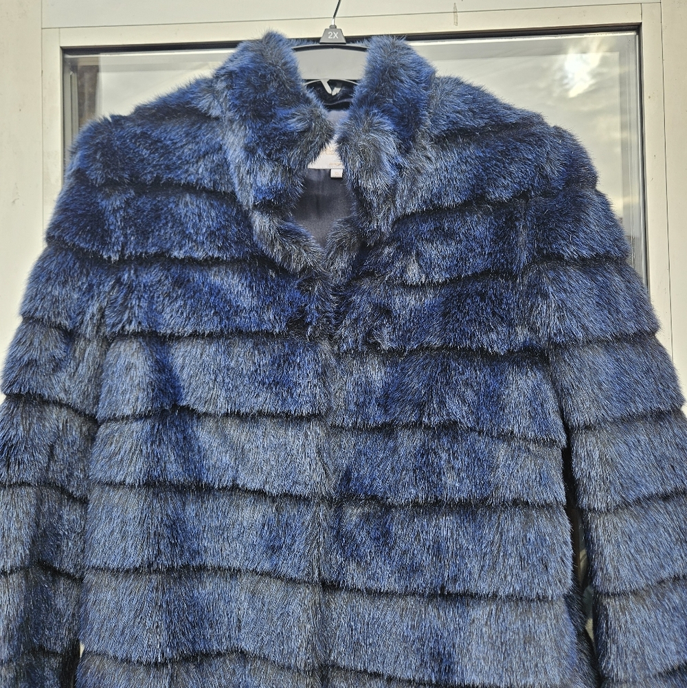 Laundry Shelli Segal Faux Deep Blue Navy Fur - size xs - Picture 4 of 10